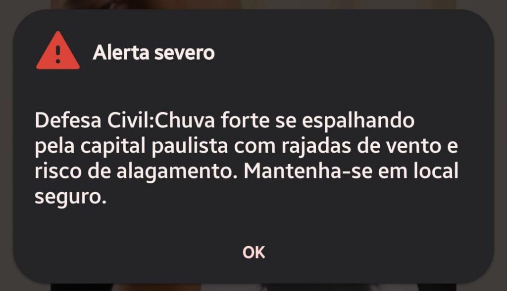 Defesa Civil aciona alerta de emergência em São Paulo – e usuários se assustam