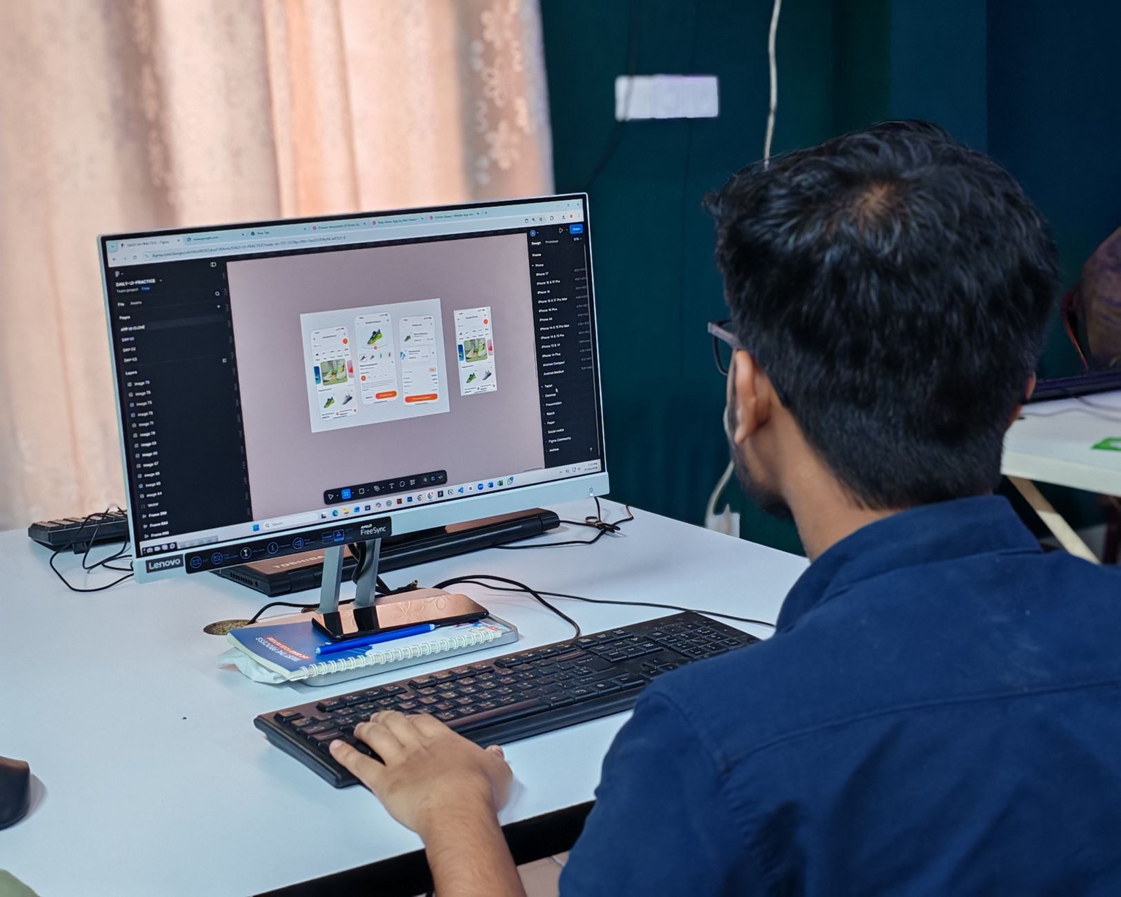 Designer criando interface no Figma em contraste com o Canva